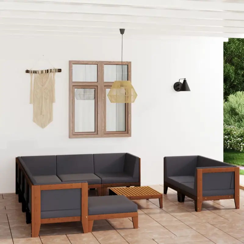 Tuinset van massief acaciahout voor stijl en functionaliteit - Donkergrijs / 5x hoek + 3x midden + voetensteun + Tafel