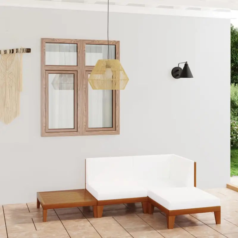 Tuinset van massief acaciahout voor stijl en functionaliteit - Crème / hoek + midden + voetensteun + Tafel - Tuinsets