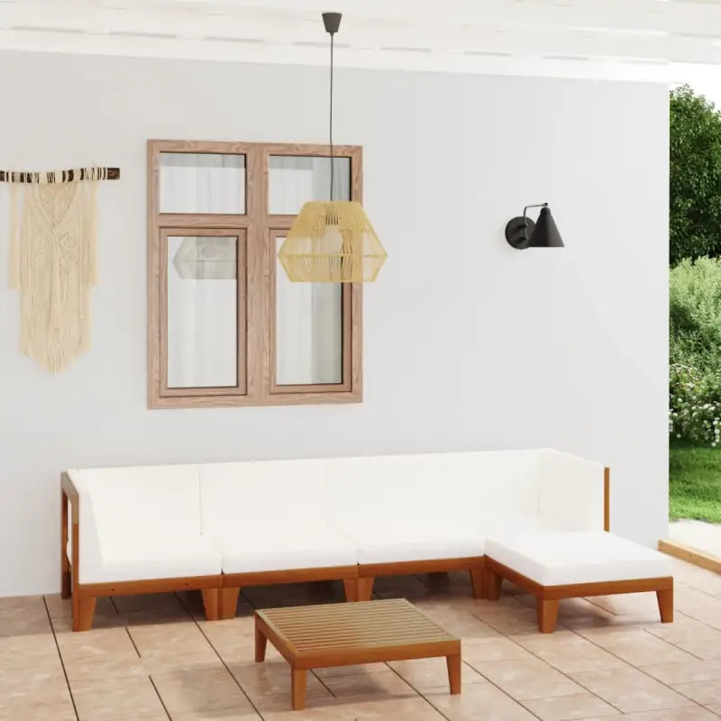 Tuinset van massief acaciahout voor stijl en functionaliteit - Crème / 2x hoek + 2x midden + voetensteun + Tafel