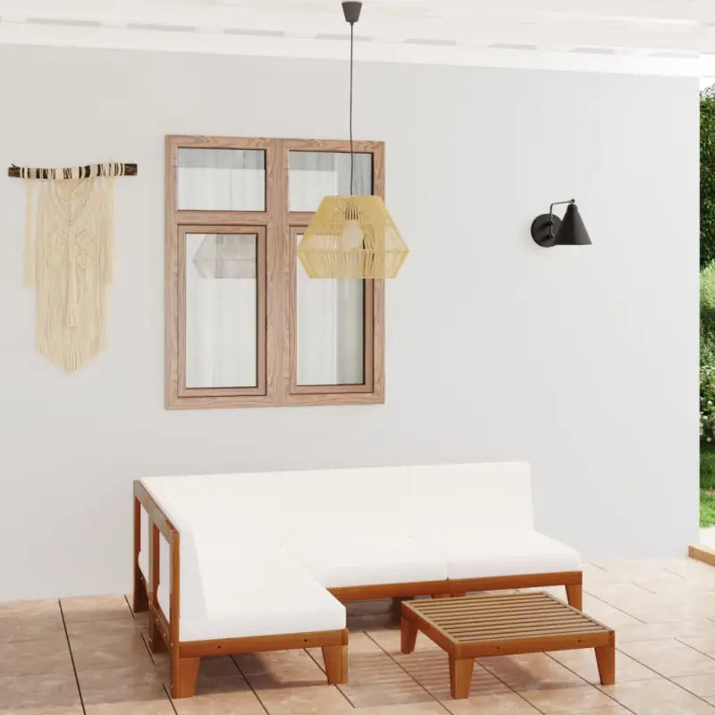 Tuinset van massief acaciahout voor stijl en functionaliteit - Crème / hoek + 3x midden + Tafel - Tuinsets