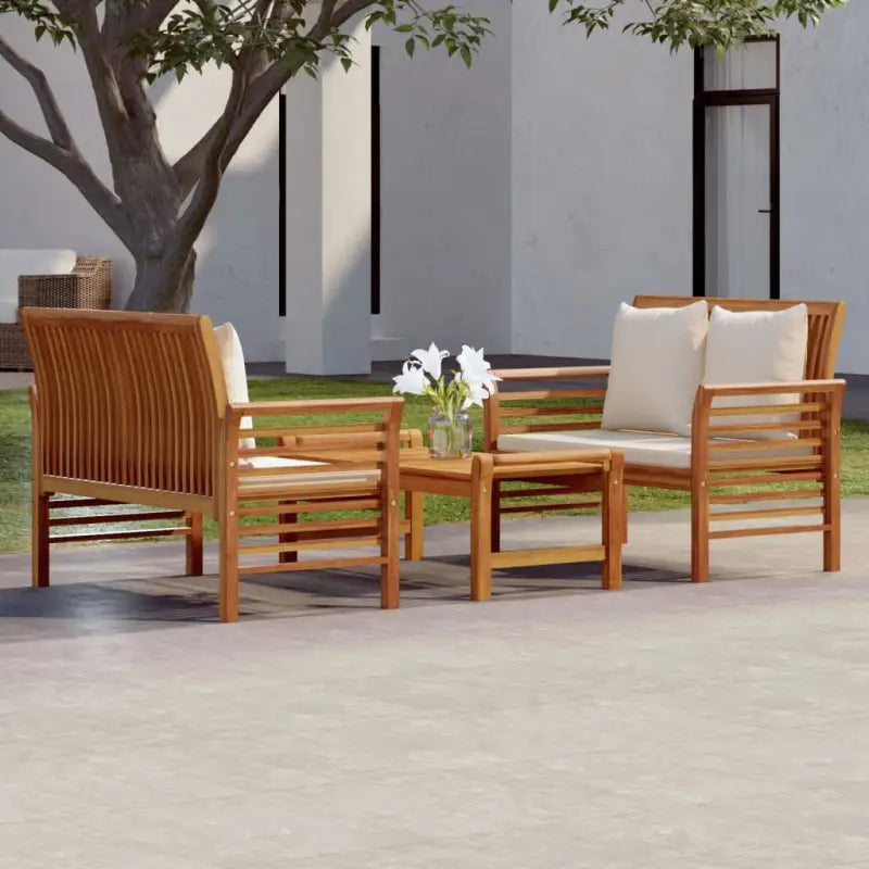 Tuinset van massief acaciahout voor stijl en functionaliteit - Crèmewit / 2x Tweezitsbank + Tafel - Tuinsets