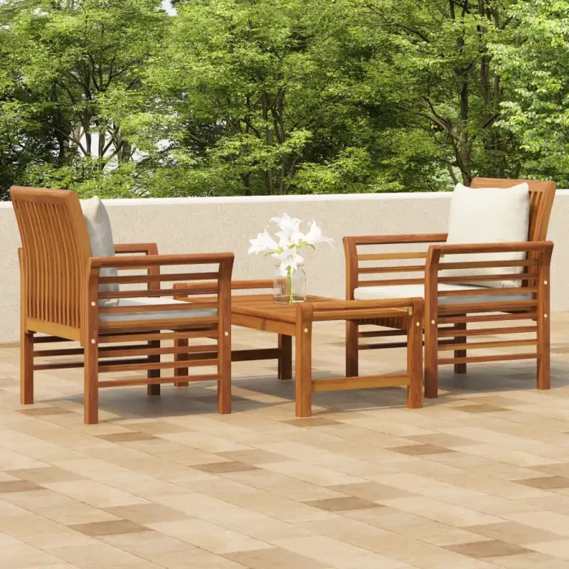 Tuinset van massief acaciahout voor stijl en functionaliteit - Crèmewit / 2x armstoel + tafel - Tuinsets