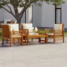 Tuinset van massief acaciahout voor stijl en functionaliteit - Crèmewit / 4x armstoel + tafel - Tuinsets
