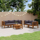 Tuinset van massief acaciahout voor stijlvolle ontspanning - Donkergrijs / 4x hoek + midden + Tafel - Tuinsets