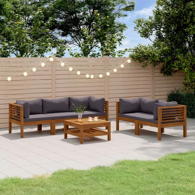 Tuinset van massief acaciahout voor stijlvolle ontspanning - Donkergrijs / 4x hoek + midden + Tafel - Tuinsets