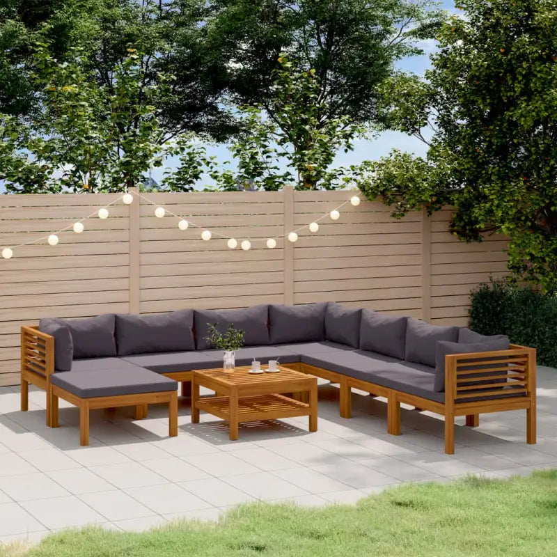 Tuinset van massief acaciahout voor stijlvolle ontspanning - Donkergrijs / 3x hoek + 4x midden + voetensteun + Tafel