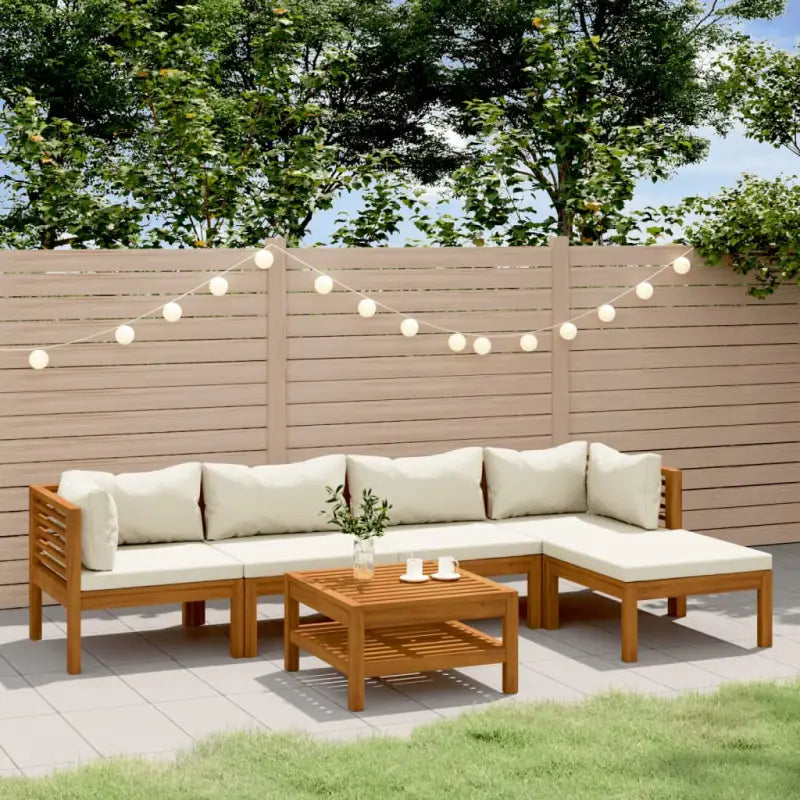 Tuinset van massief acaciahout voor stijlvolle ontspanning - Crème / 2x hoek + 2x midden + voetensteun + Tafel