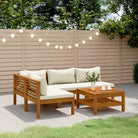 Tuinset van massief acaciahout voor stijlvolle ontspanning - Crème / hoek + 3x midden + Tafel - Tuinsets