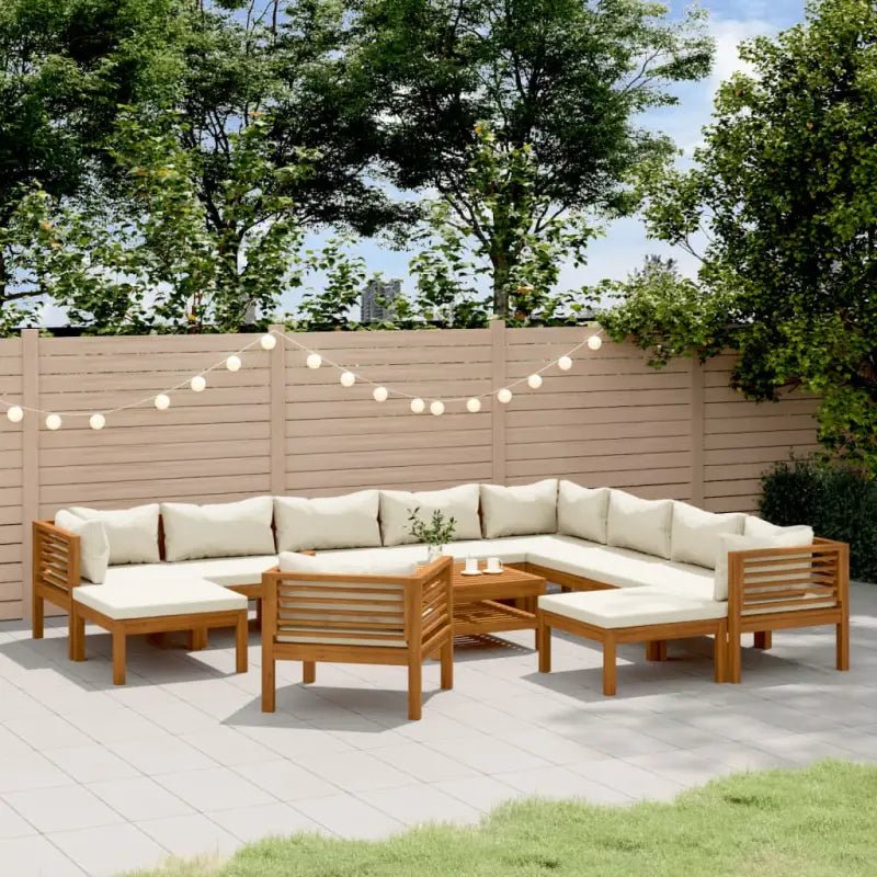 Tuinset van massief acaciahout voor stijlvolle ontspanning - Crème / 3x hoek + 5x midden + Fauteuil + 2x voetensteun