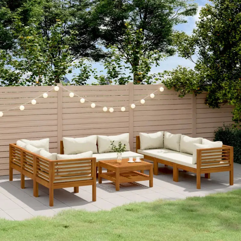 Tuinset van massief acaciahout voor stijlvolle ontspanning - Crème / 4x hoek + 4x midden + Tafel - Tuinsets