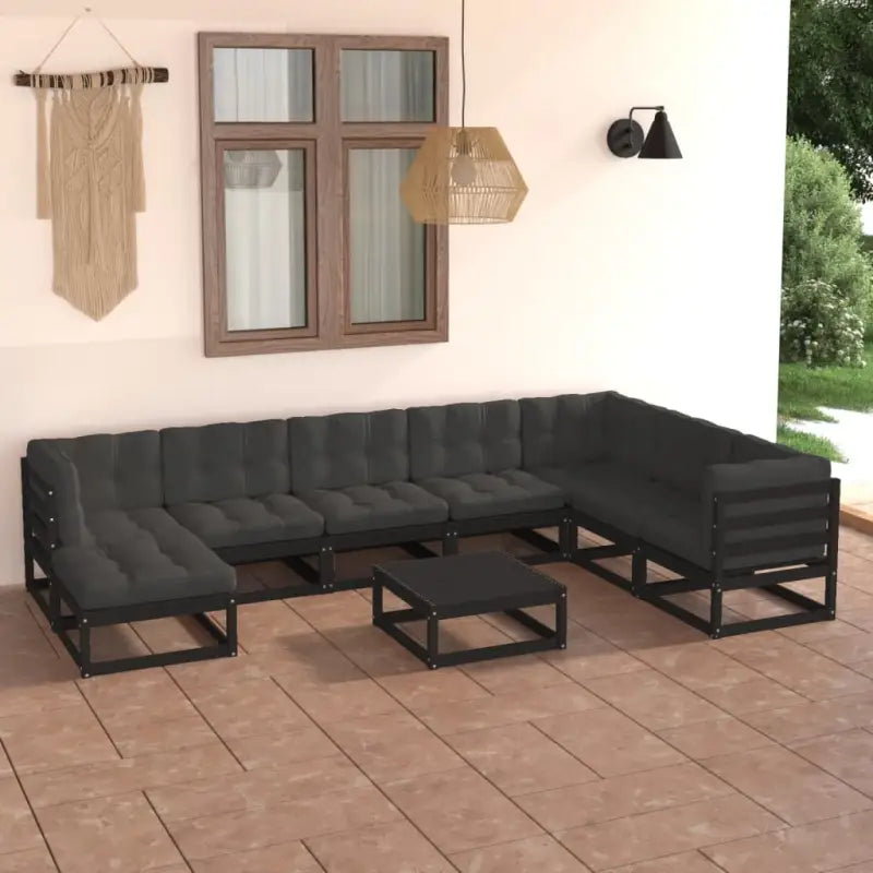Tuinset van massief grenenhout met comfortabele rug en zijkussen - Zwart / Ja - Tuinsets