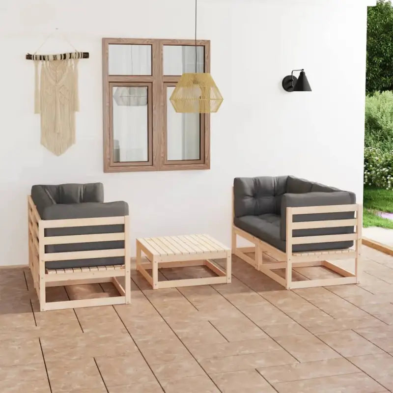 Tuinset van massief grenenhout met comfortabele rug en zijkussen - Naturel / Ja - Tuinsets