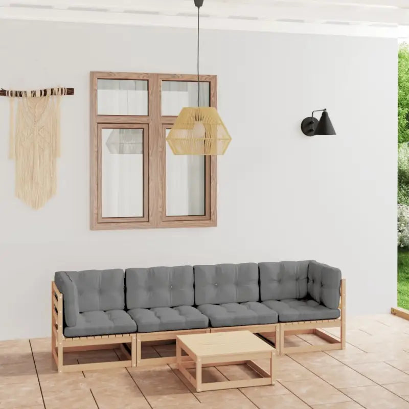 Tuinset van massief grenenhout met comfortabele rug- en zijkussens - Naturel / Ja - Tuinsets