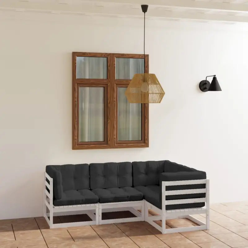 Tuinset van massief grenenhout met comfortabele rug- en zijkussens - Wit / Ja - Tuinsets