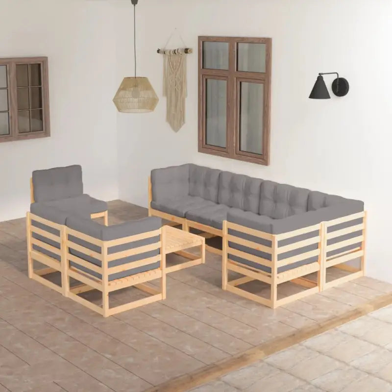 Tuinset van massief grenenhout met comfortabele rug en zijkussens - Naturel / Ja - Tuinsets