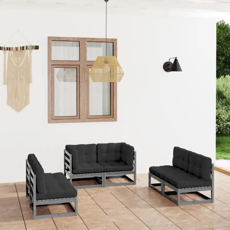 Tuinset van massief grenenhout met comfortabele rug- en zijkussens - Grijs / Ja - Tuinsets
