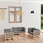 Tuinset van massief grenenhout met comfortabele rug- en zijkussens - Naturel / Ja - Tuinsets