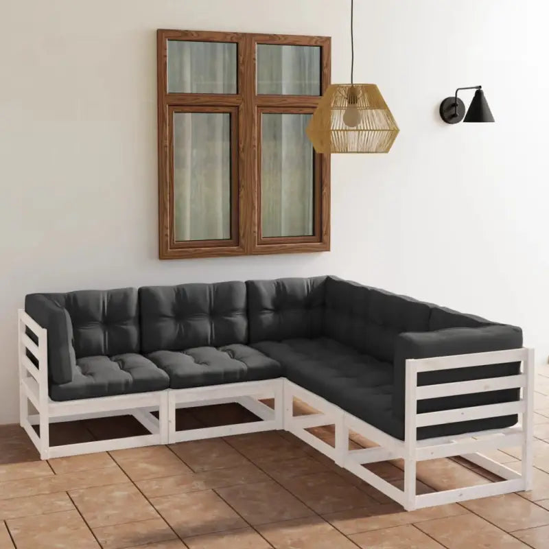 Tuinset van massief grenenhout met comfortabele rug- en zijkussens - Wit - Tuinsets