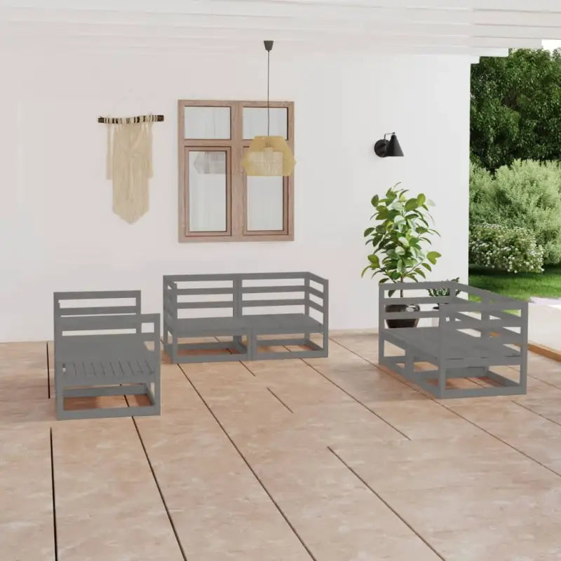 Tuinset van massief grenenhout met comfortabele rug- en zijkussens - Grijs / Nee - Tuinsets