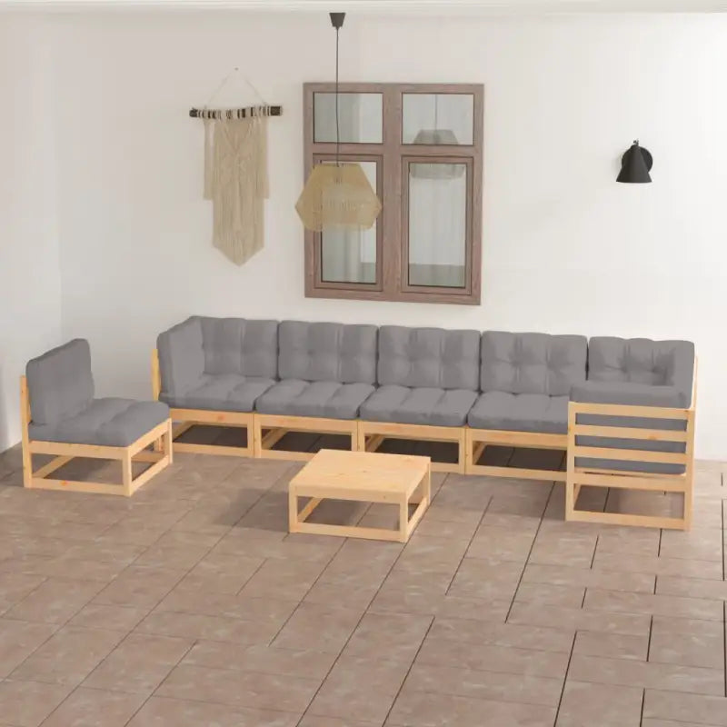 Tuinset van massief grenenhout met comfortabele rug- en zijkussens - Naturel / Ja - Tuinsets