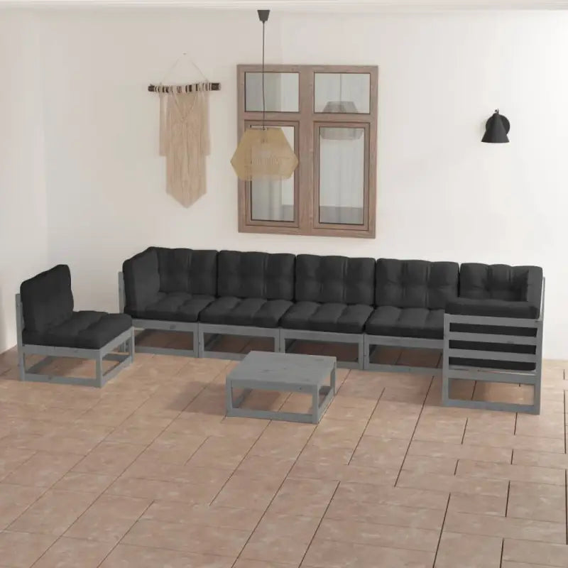 Tuinset van massief grenenhout met comfortabele rug- en zijkussens - Grijs / Ja - Tuinsets