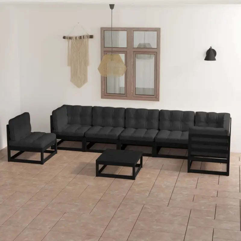 Tuinset van massief grenenhout met comfortabele rug- en zijkussens - Zwart / Ja - Tuinsets