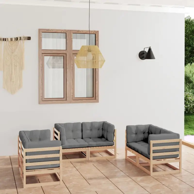 Tuinset van massief grenenhout met comfortabele rug- en zijkussens - Tuinsets