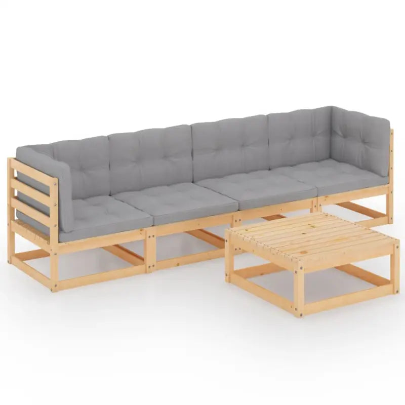 Tuinset van massief grenenhout met comfortabele rug- en zijkussens - Naturel / Ja - Tuinsets