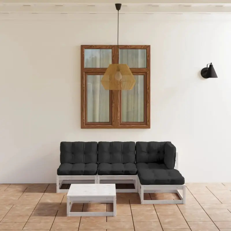 Tuinset van massief grenenhout met comfortabele rug- en zijkussens - Wit / Ja - Tuinsets