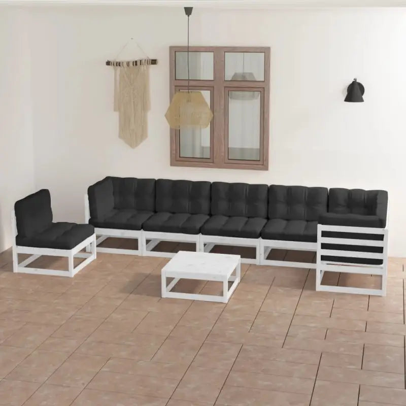 Tuinset van massief grenenhout met comfortabele rug- en zijkussens - Wit / Ja - Tuinsets