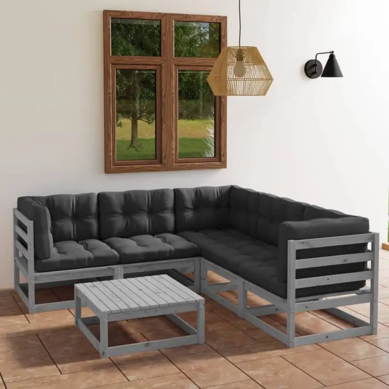 Tuinset van massief grenenhout met comfortabele rug- zijkussen - Tuinsets