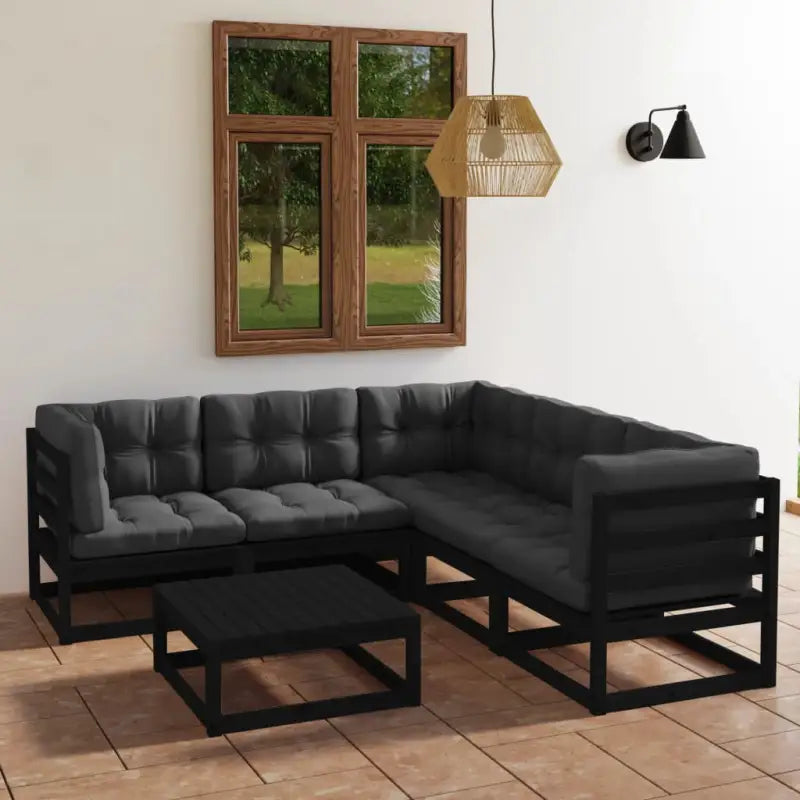 Tuinset van massief grenenhout met comfortabele rug- zijkussen - Zwart - Tuinsets
