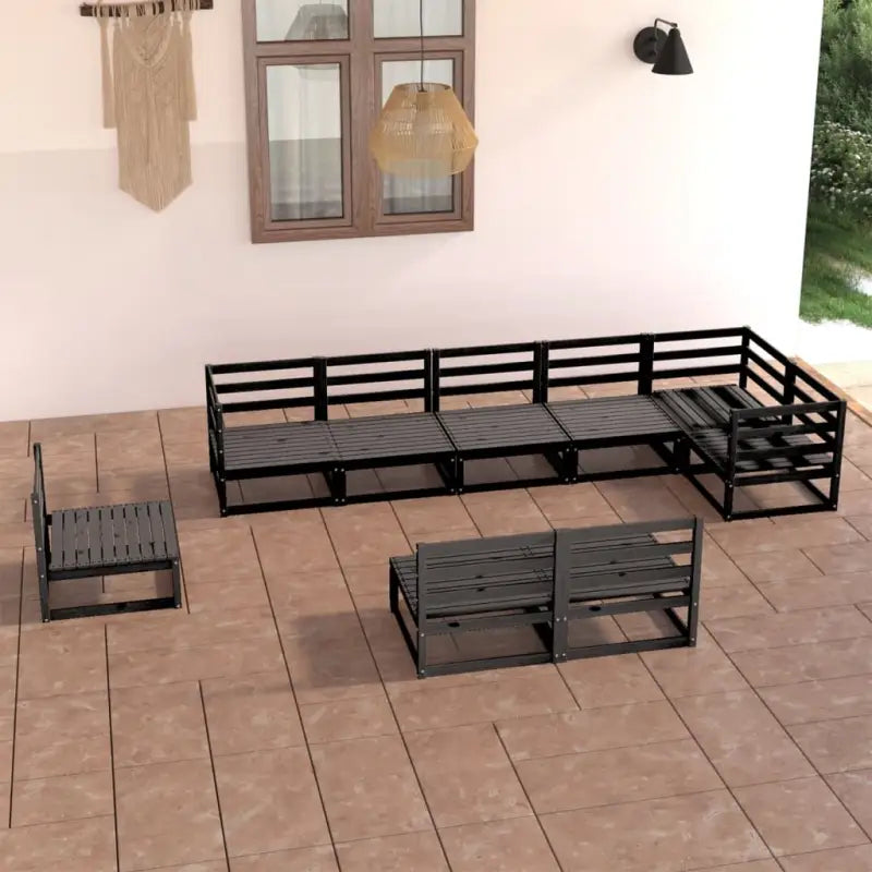 Tuinset van massief grenenhout met rug- en zijkussen voor comfort - Zwart / Nee - Tuinsets