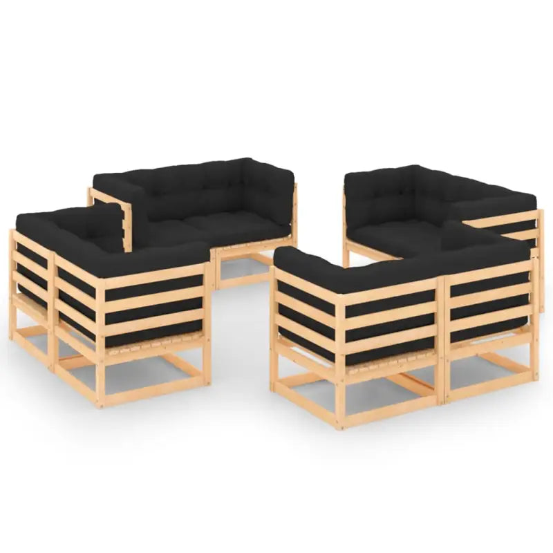 Tuinset van massief grenenhout met rug- en zijkussen voor ontspanning - Naturel en antraciet / Ja - Tuinsets