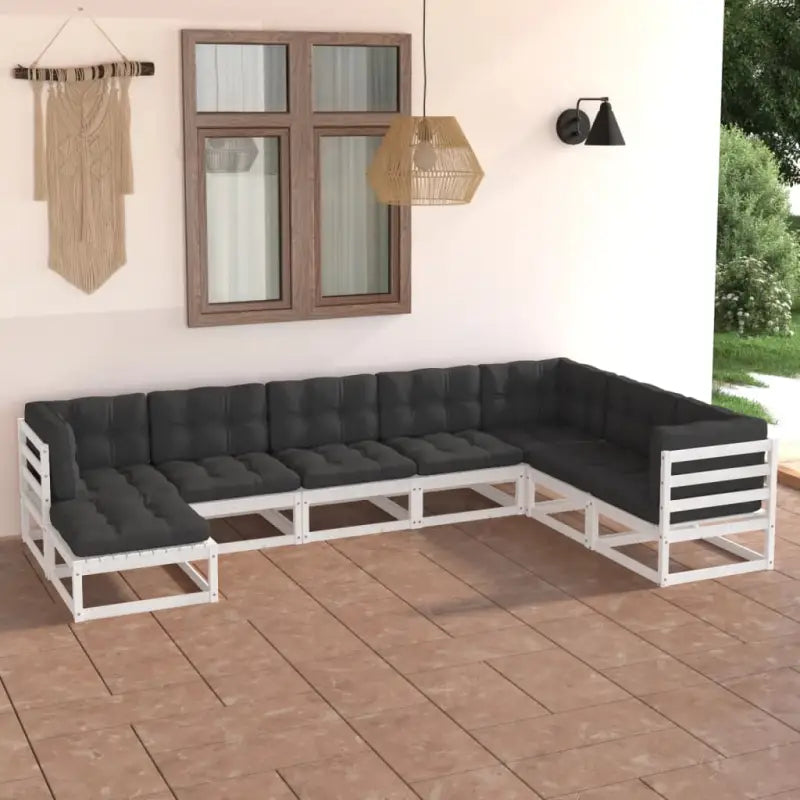 Tuinset van massief grenenhout met rug- en zijkussen voor ontspanning - Wit / Ja - Tuinsets
