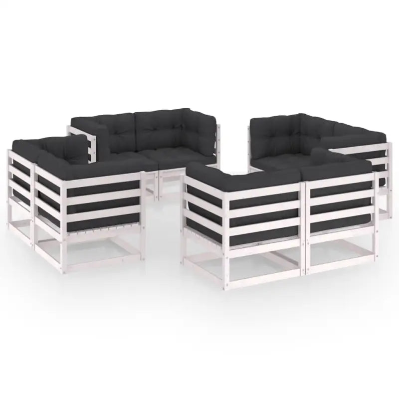 Tuinset van massief grenenhout met rug- en zijkussen voor ontspanning - Wit / Ja - Tuinsets