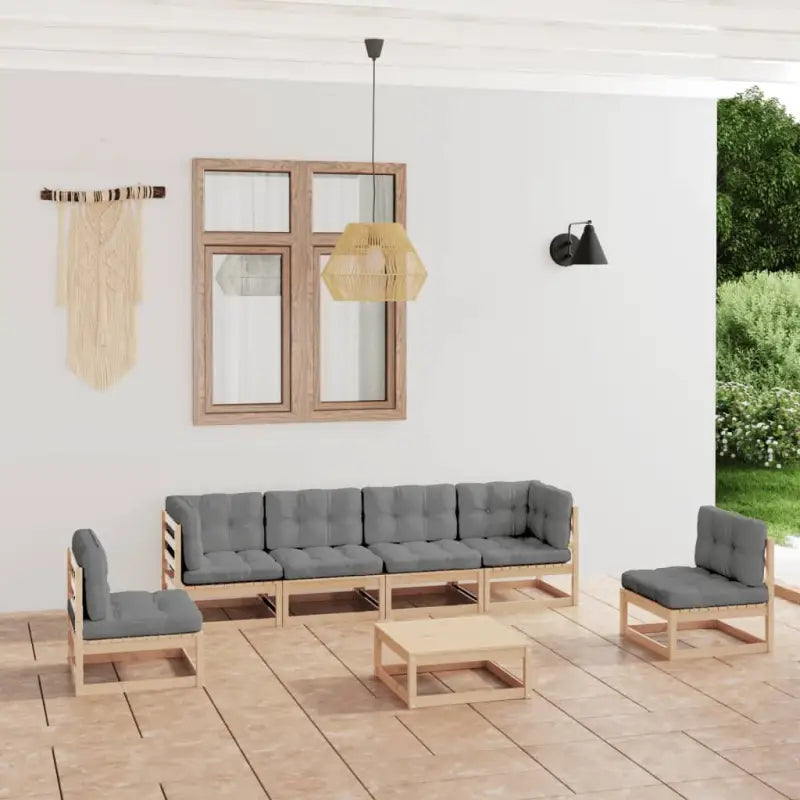 Tuinset van massief grenenhout met rug- en zijkussen voor ontspanning - Tuinsets
