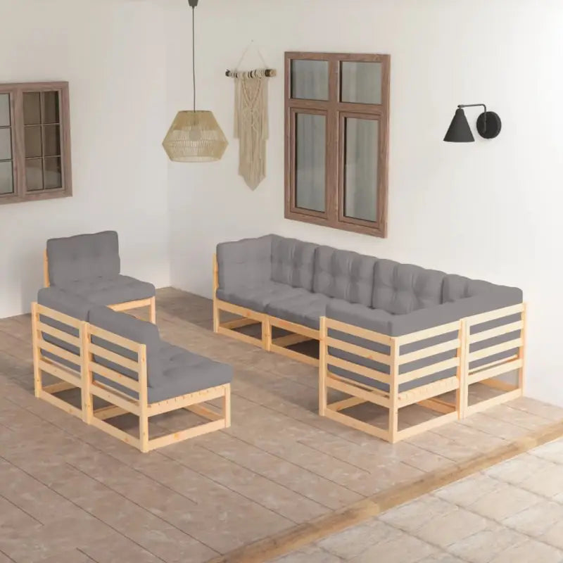 Tuinset van massief grenenhout met rug- en zijkussen voor ontspanning - Naturel / Ja - Tuinsets