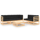Tuinset van massief grenenhout met rug- en zijkussen voor ontspanning - Naturel en antraciet / Ja - Tuinsets