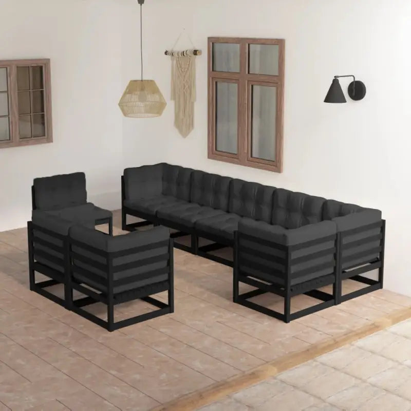 Tuinset van massief grenenhout met rug- en zijkussens voor ontspanning - Zwart / Ja - Tuinsets