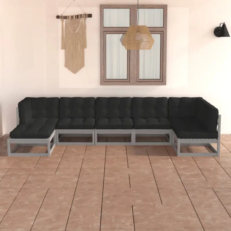Tuinset van massief grenenhout met rug- en zijkussens voor ontspanning - Grijs / Ja - Tuinsets
