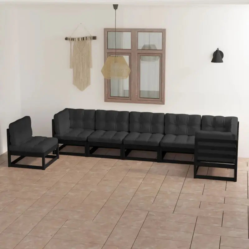 Tuinset van massief grenenhout met rug- en zijkussens voor ontspanning - Zwart / Ja - Tuinsets