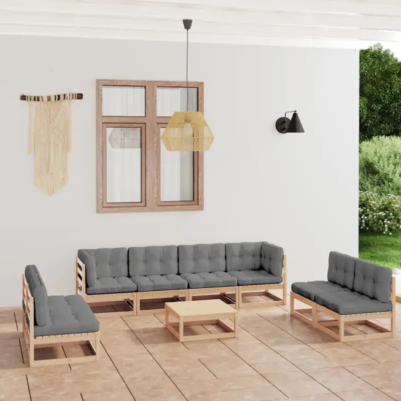 Tuinset van massief grenenhout met rug- en zijkussens voor ontspanning - Naturel / Ja - Tuinsets
