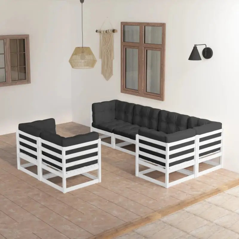 Tuinset van massief grenenhout met rug- en zijkussens voor ontspanning - Wit / Ja - Tuinsets