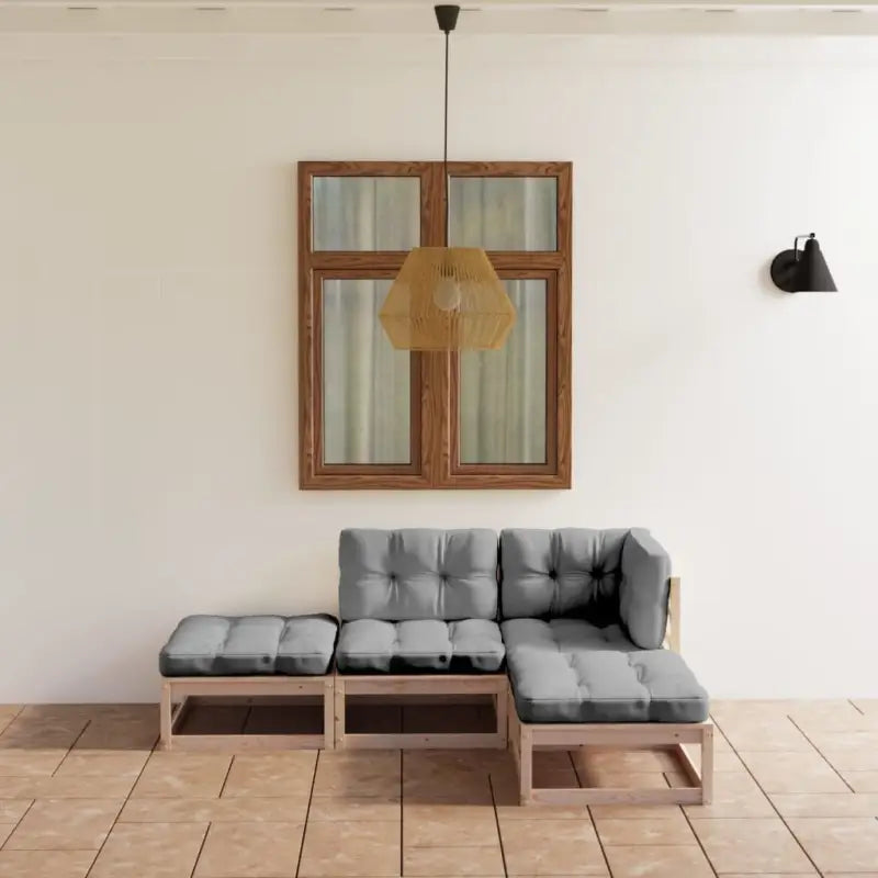 Tuinset van massief grenenhout met rug- en zijkussens voor comfortabel zitten - Naturel / Ja - Tuinsets