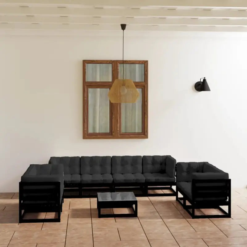 Tuinset van massief grenenhout met rug- en zijkussens voor ontspanning - Zwart / Ja - Tuinsets
