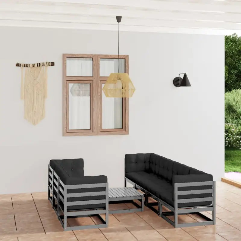 Tuinset van massief grenenhout met rug- en zijkussens voor ontspanning - Grijs / Ja - Tuinsets