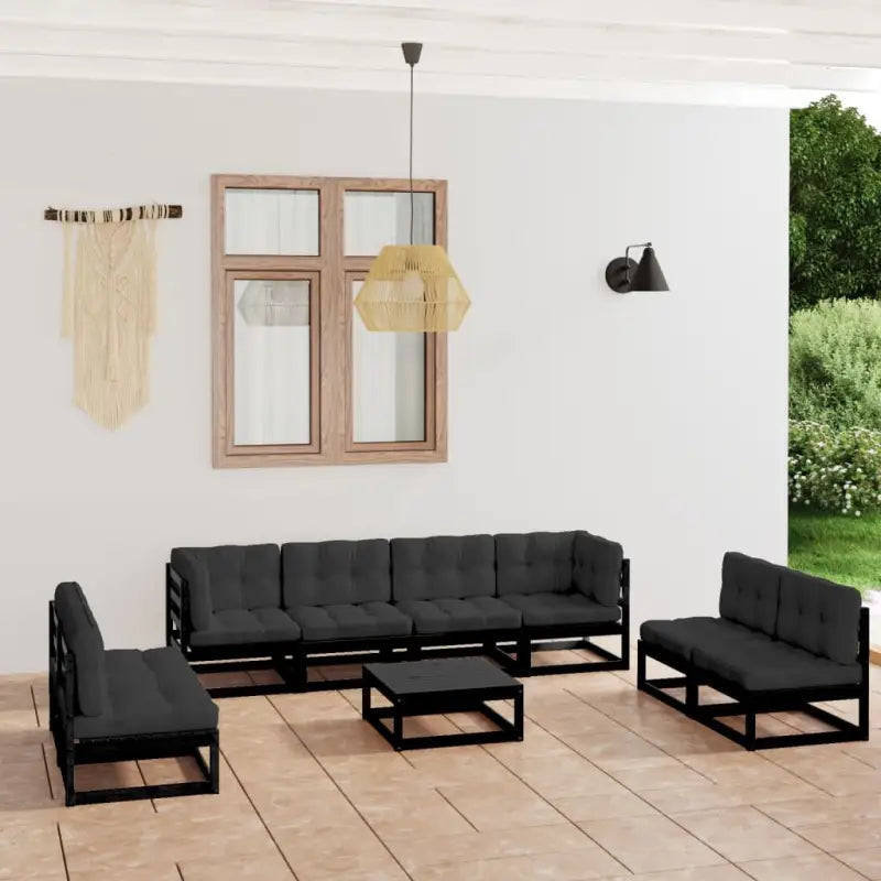 Tuinset van massief grenenhout met rug- en zijkussens voor ontspanning - Zwart / Ja - Tuinsets