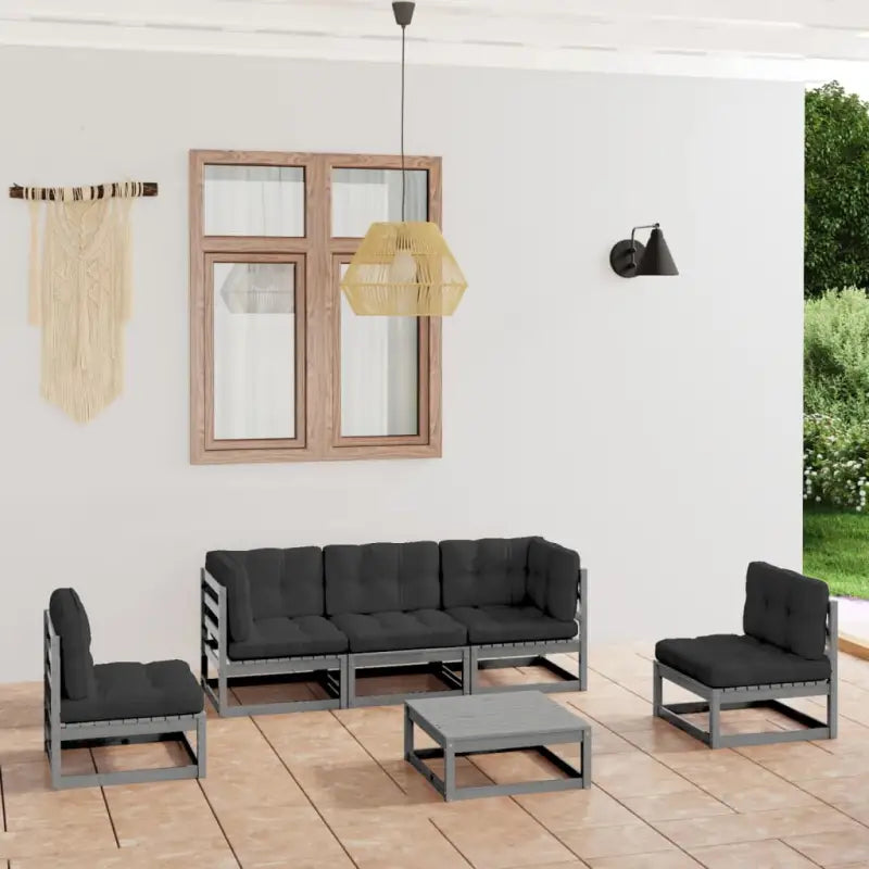 Tuinset van massief grenenhout met rug- en zijkussens voor comfort - Grijs / Ja - Tuinsets