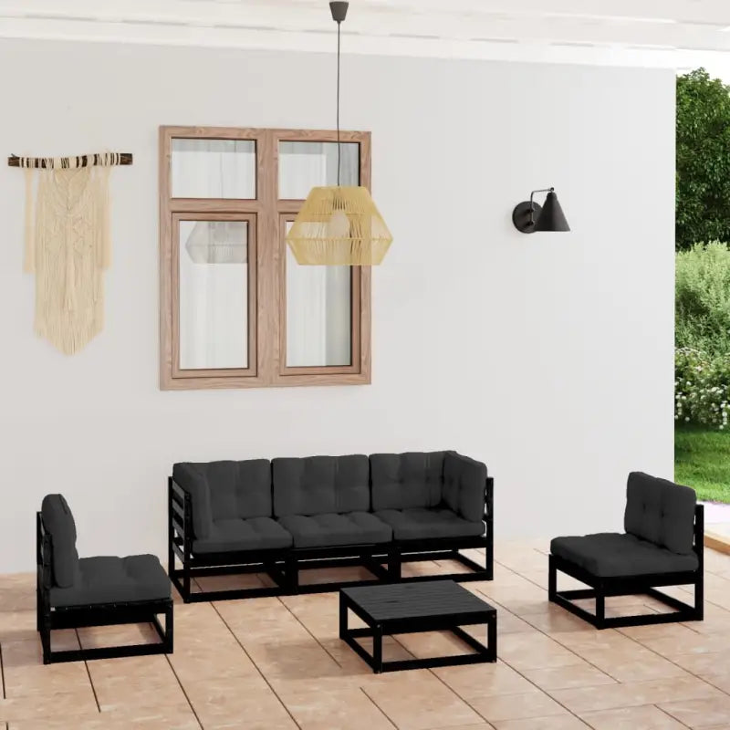 Tuinset van massief grenenhout met rug- en zijkussens voor comfort - Zwart / Ja - Tuinsets
